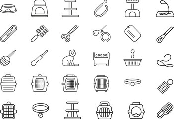 Pet Care Line Icons Set. Feeding, Health, Grooming, Veterinary. Vector Illustration. Editable Stroke