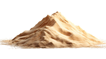 Naklejka na ściany i meble A realistic pile of sand arranged to look like a small mountain formation on a with a soft ambient light isolated on white transparent background PNG cutout