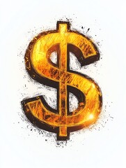 Glowing gold dollar sign, grunge texture.