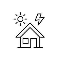 House, sun and lightning. Renewable energy, electricity power. Sustainable eco-friendly living. Pixel perfect vector icon