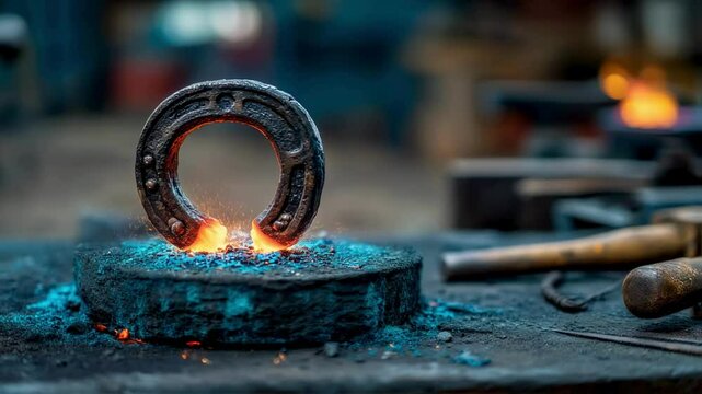 Glowing Horseshoe in Forge Blacksmithing Craftsmanship