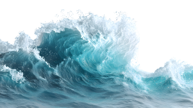 Beautiful blue ocean wave with cascading white foam against a stark black backdrop showcasing power