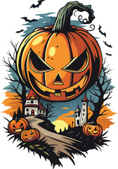 Halloween pumpkin with bats vector illustration spooky autumn night design