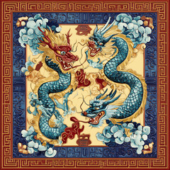 Fototapeta premium Seamless patterns of Chinese and Japanese traditional tile designs with elegant illustrations