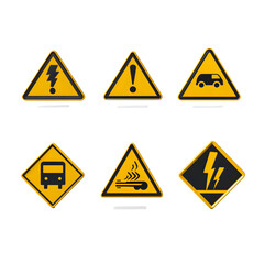Collection of various danger and warning sign symbols for diverse safety applications