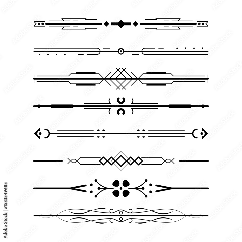 Poster set black simple line collection doodle border elements vector design style sketch isolated illustra