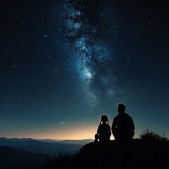 Awe-Inspiring Milky Way Father and Daughter Silhouette Under Starry Night