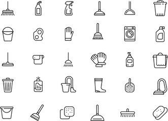 Cleaning Services Thin Line Icons Set. Housekeeping, Sanitation, Hygiene. Vector Illustration. Editable Stroke