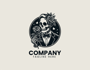 Regal Skull King and Flower Dark Fantasy Floral Crown Vector Logo Design