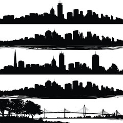 Fototapeta premium boston skyline silhouette set, Black & White silhouette set