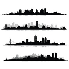 boston skyline silhouette set, Black & White silhouette set