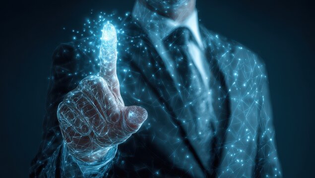 Businessman's finger touching digital interface