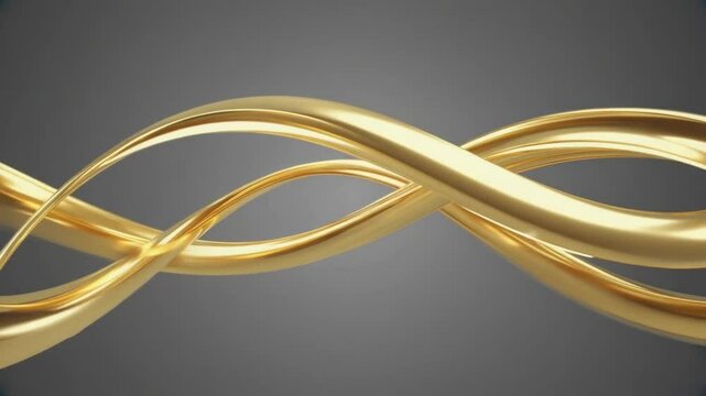 Minimal Gold Twisted Loops Floating Against a Gray Background with Artistic Balance