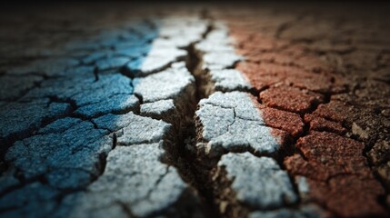 Obraz premium Cracked ground with tricolor flag on one side in symbolic concept