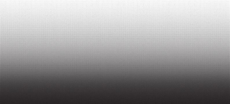 Dotted halftone gradient seamless border. Vector screentone raster effect backdrop. Black fading polka dot bg. Dots gradation repeat pattern. Comic pop art background monochrome overlay wallpaper