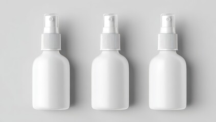 Three blank white spray bottles