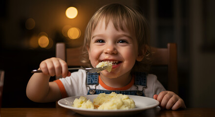 Child eating mashed potatoes