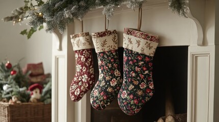 Christmas stockings on fireplace