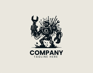 Destructive Robot Powerful Machine Apocalyptic Cybernetic Force Vector Logo Design