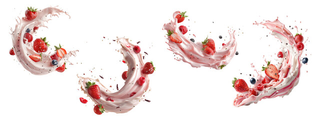 Mixed berry yogurt swirl splash, isolated on transparent background