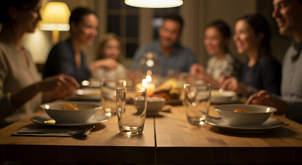 Family dinner, warm atmosphere