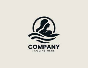 Serene Woman In The Water Graceful Flowing Hair Elegant Aquatic Vector Logo Design