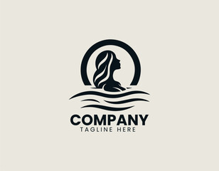 Serene Woman In The Water Graceful Flowing Hair Elegant Aquatic Vector Logo Design