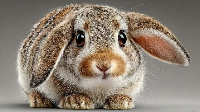 Adorable Lop-Eared Bunny Rabbits with Striking Eyes and Fur Patterns on a Clean Background