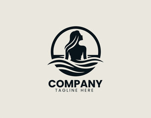 Serene Woman In The Water Graceful Flowing Hair Elegant Aquatic Vector Logo Design