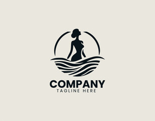 Serene Woman In The Water Graceful Flowing Hair Elegant Aquatic Vector Logo Design