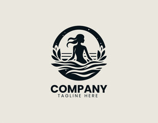 Serene Woman In The Water Graceful Flowing Hair Elegant Aquatic Vector Logo Design