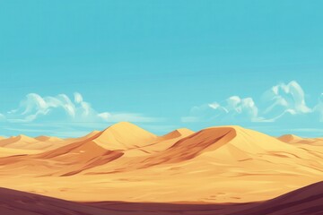 Vast Golden Desert Landscape Under a Vivid Blue Sky