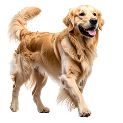 Obraz premium Happy golden retriever dog walking studio shot isolated transparent background
