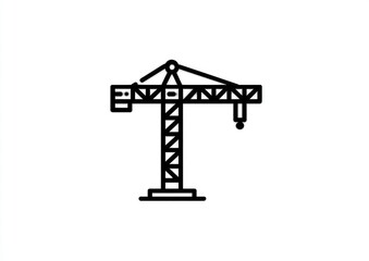 Simple line art illustration of a tower crane, featuring a rectangular counterweight and a hook