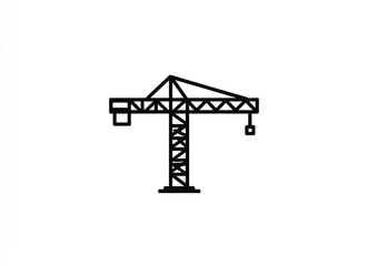 Simple line drawing of a tower crane, a tall construction vehicle with a long horizontal arm and a counterweight