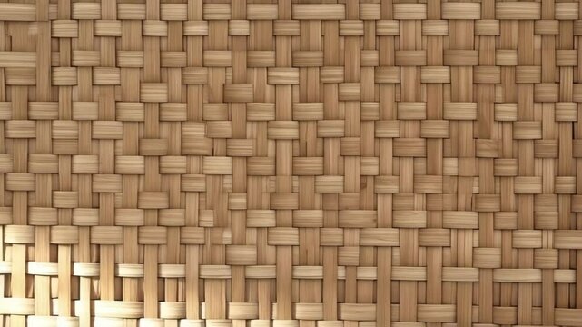 Detailed woven wicker texture in square interlace, natural brown tone seamless material for interior design and backgrounds, close up horizontal weave