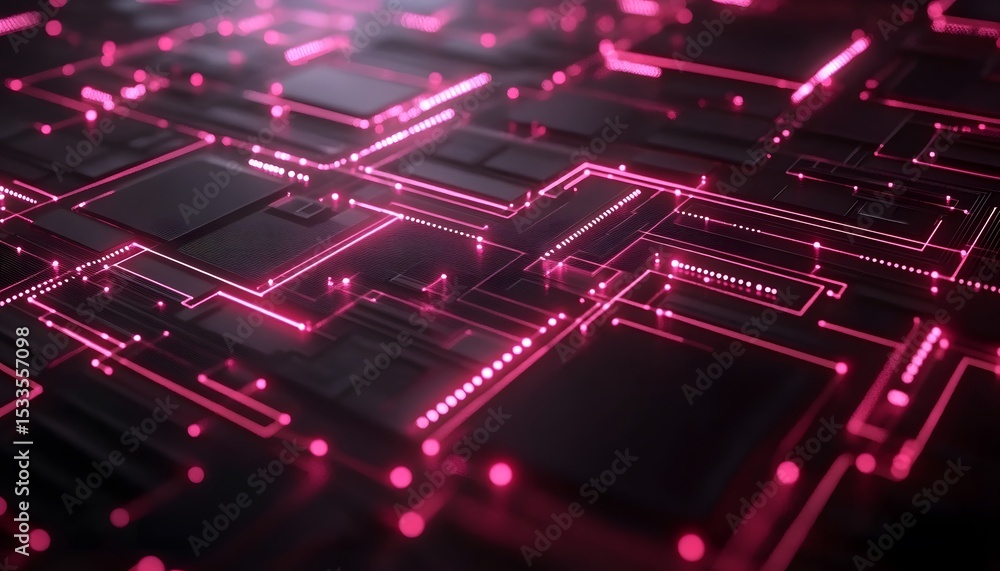 Poster intricate network of glowing circuits.