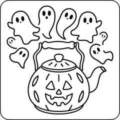 Spooky Teapot with Ghosts Coloring Page