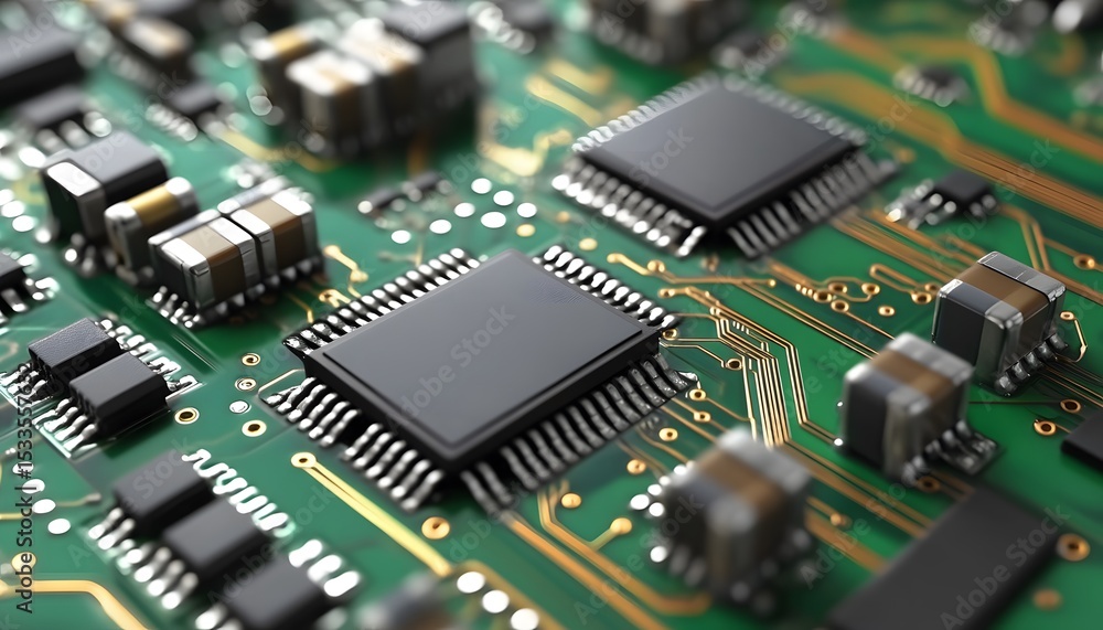 Poster close-up view of intricate circuit board components.