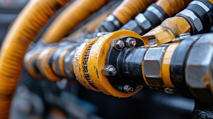 Close-up industrial hoses and fittings