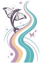Holographic wave background in vector style, iridescent rainbow colors, fluid transparent overlays