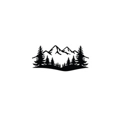 Obraz premium A silhouette of a forest edge with distant mountains on white background