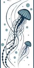 Jellyfish-inspired circular radial pattern in teal and indigo, floating vector layout