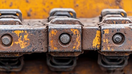 Fototapeta premium Close-up of a dirty, industrial machine track