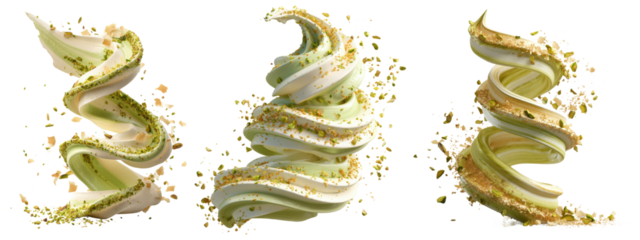 Pistachio cream swirl splash with nuts, isolated on transparent background

