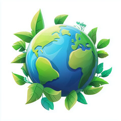 A vibrant illustration of Earth, cradled by lush green leaves, symbolizing the beauty and importance of environmental care and sustainability. A message of protection, balance.