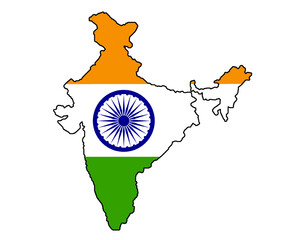 Stylized Map of India with Indian Flag Colors and Ashoka Chakra. Vector PNG