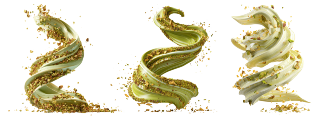 Pistachio cream swirl splash with nuts, isolated on transparent background

