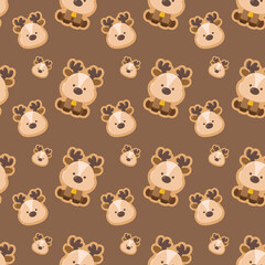 Brown Tones Cute Reindeer Pattern Seamless Digital Background

