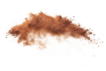   brown dust explosion with cloud and particles isolated on white background PNG ,ai  generated